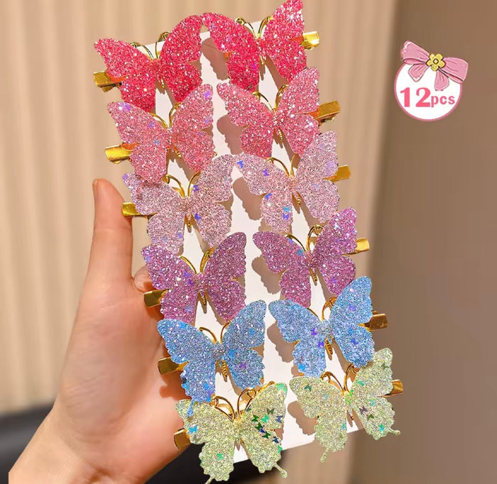 12 Sparkling Bow Clips