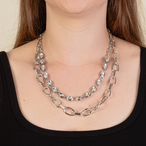 12019 - Layered Crystal Necklace - Silver