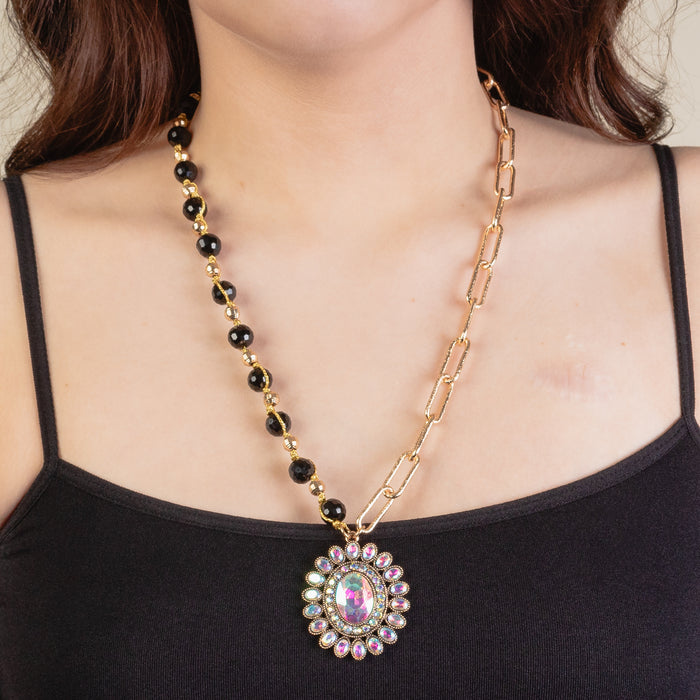 1258 - Crystal Pendant Necklace - Black