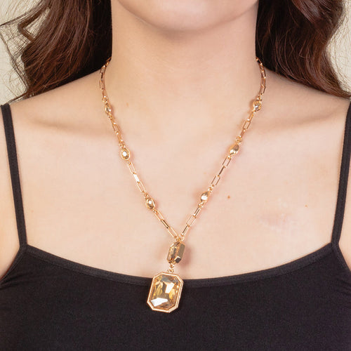 1263 - Crystal Pendant Necklace - Gold