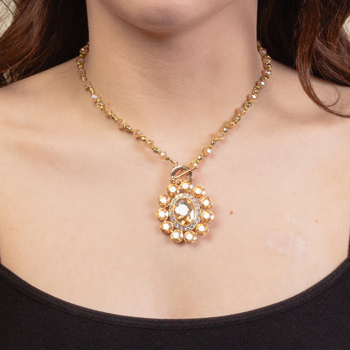 1264 - Crystal Pendant Necklace - Gold