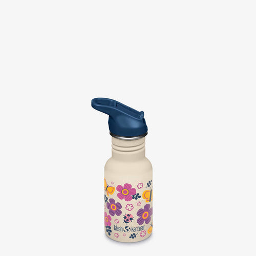 Klean Kanteen Butterflies White 12oz Kid's Classic Water Bottle with Flip Seal Sport Cap