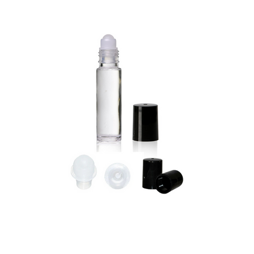 1/3 OZ Roll On Glass Bottles with Housing + Black Caps (Wholesale)