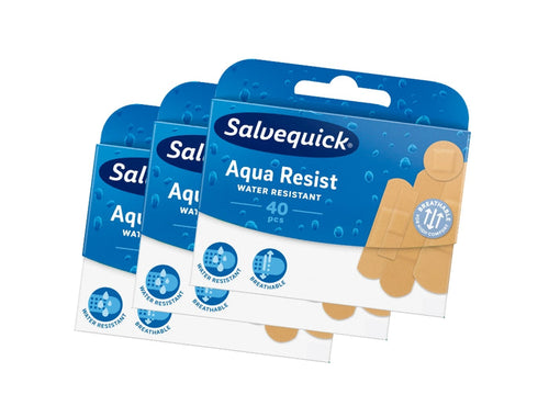 3 × Salvequick Aqua Resist Waterproof Plasters 40 pcs – Flexible Water-Resistant Adhesive Bandages