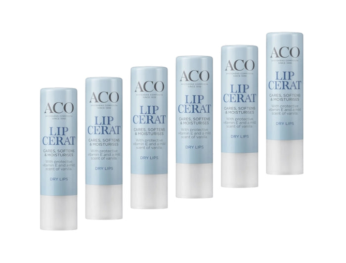 6 × ACO Lip Cerat 4.6g (0.16 oz) – Swedish Moisturizing Lip Balm for Dry & Chapped Lips