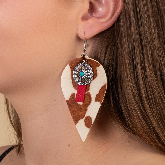 93195 - Animal Print Drop Earrings - Red