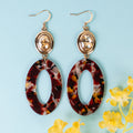 93257 - Oval Acrylic Earrings - Brown