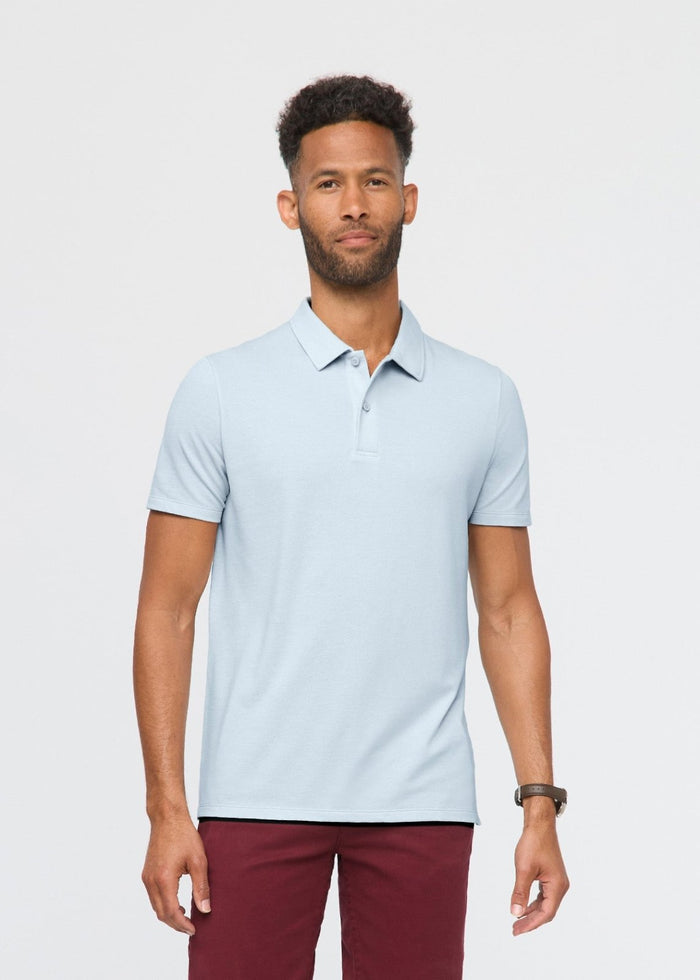 men's breathable light blue polo front