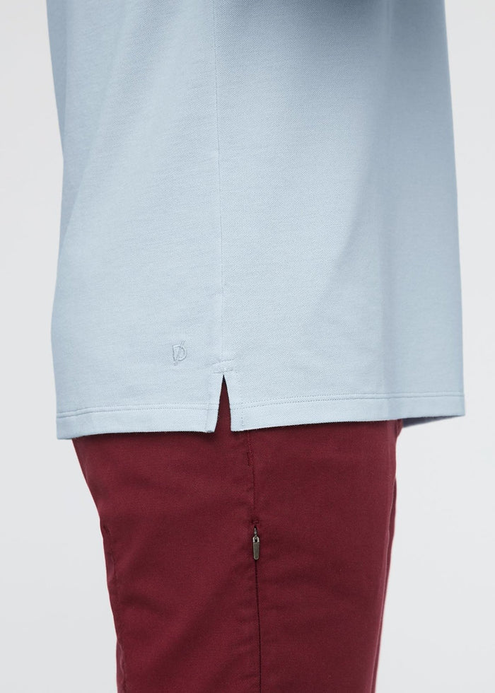 men's breathable light blue polo slit hem