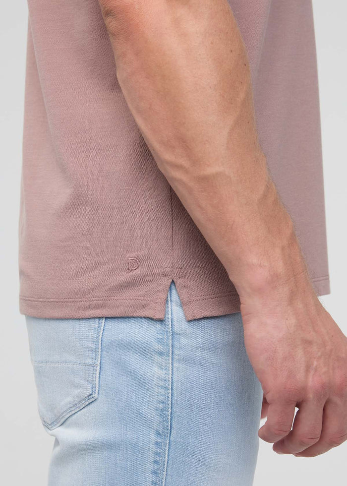 mens breathable hazy mauve polo side detail
