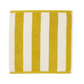 A yellow and blue striped terry tea towel.