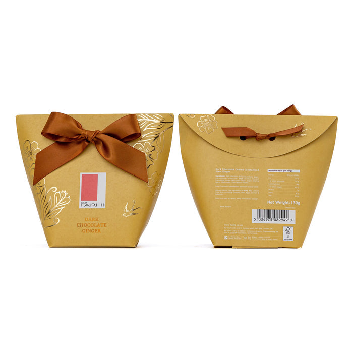 Dark Chocolate Coated Crystallised Gingers in Bow Box, Palm Oil Free, 130g