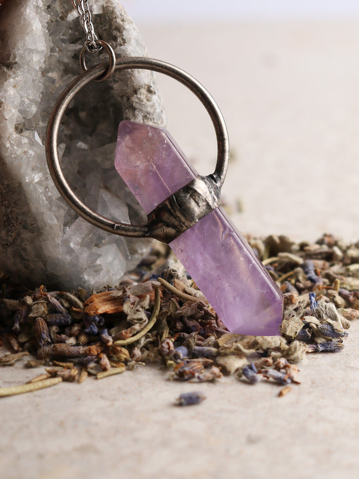 Double Point Amethyst Pendant | Silver-Image 1
