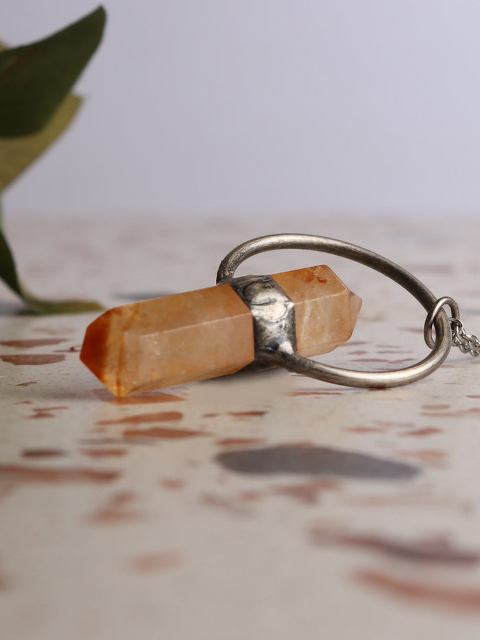Double Point Citrine Pendant | Silver-Image 1