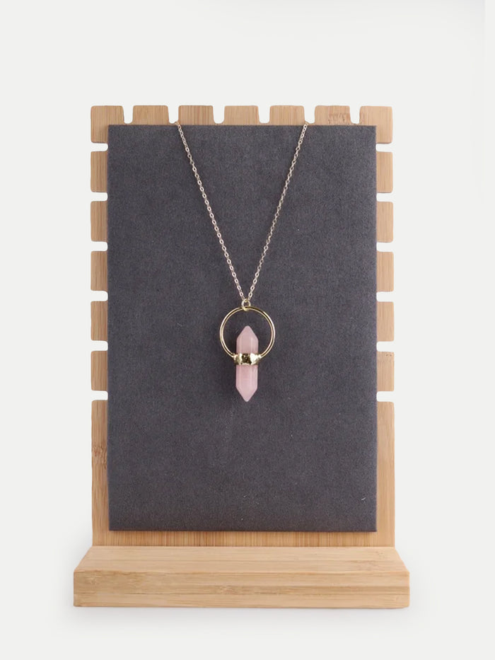 Double Point Rose Quartz Pendant | Gold-Image 2
