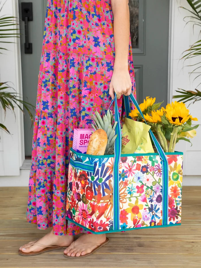 Reusable Grocery Totes, Set of 2 - Bright Floral Garden-view 1