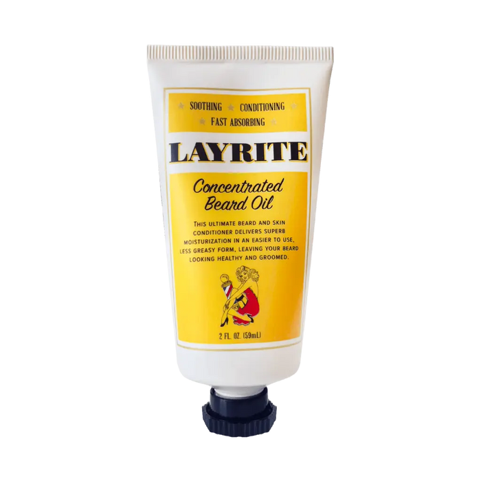 Layrite concentrated beard oil tube on a white background