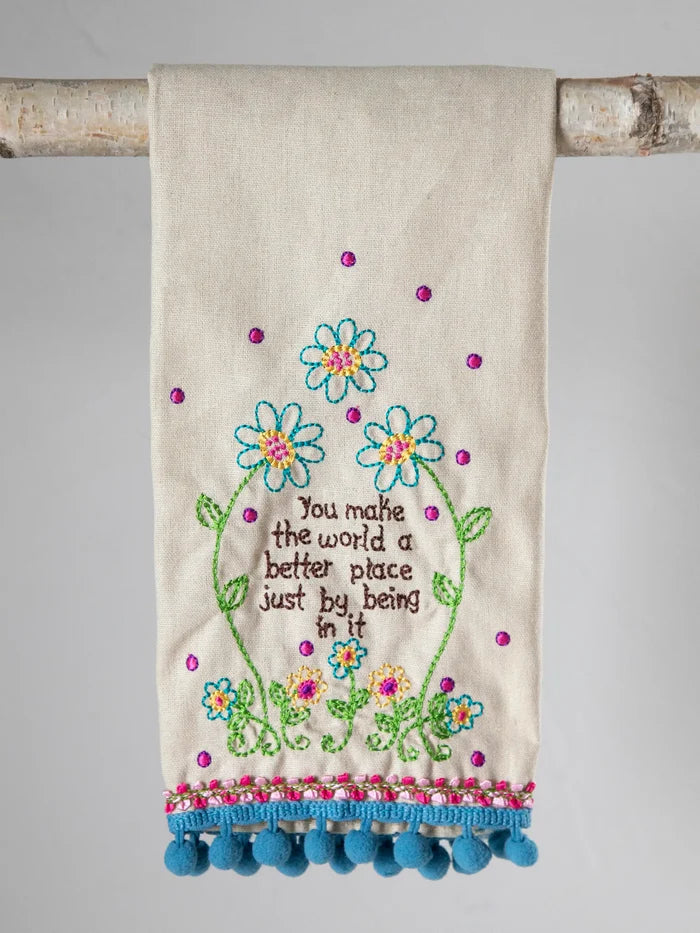 Linen Embroidered Hand Towel - You Make The World Better-view 1