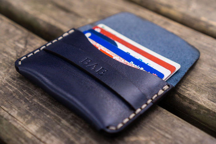 No.36 Personalized Basic Flap Handmade Leather Wallet - Navy Blue