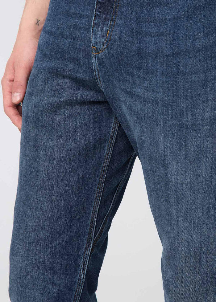 mens blue athletic straight fit stretch jeans gusset