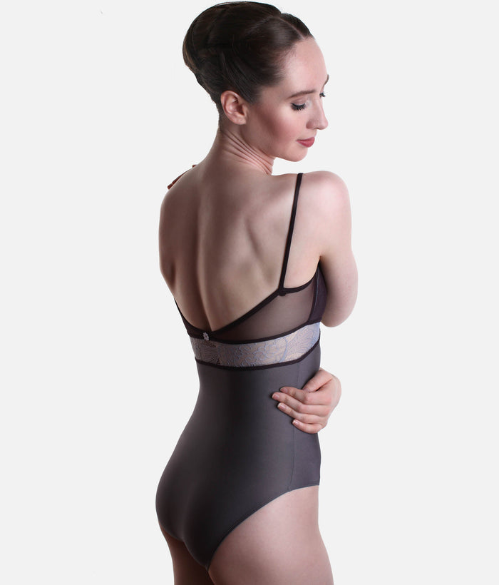 Elegant Camisole Leotard with Crisscross Lace Waistband - BRIGID CL