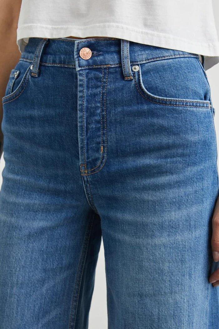 women's blue high rise, wide-leg jeans