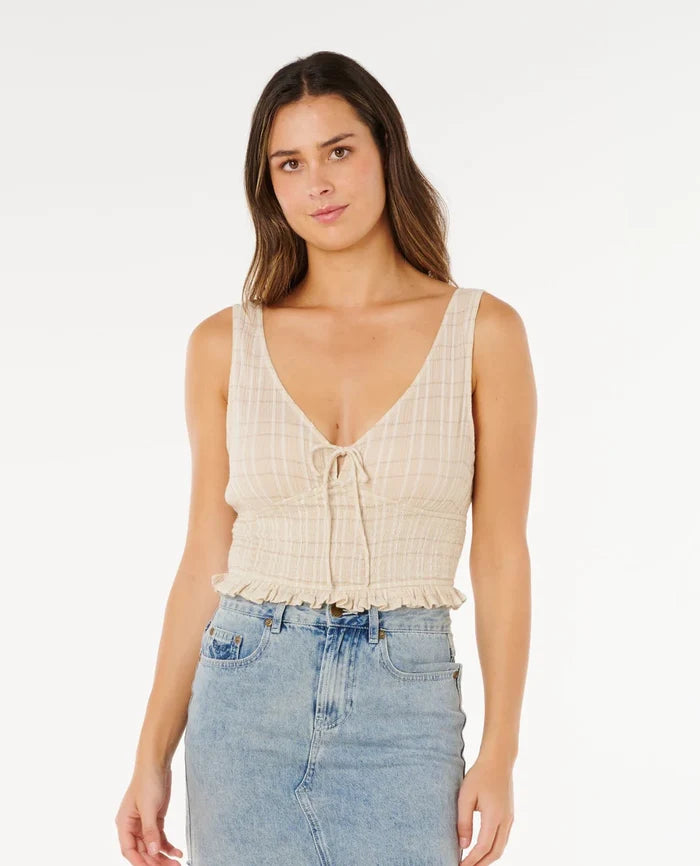 Rip Curl Paradise Check Top - Off White