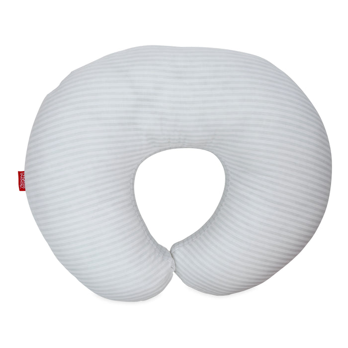 The Support Pod Feeding & Nursing Pillow (Pillow Only) is a white, U-shaped pillow with light gray stripes and a small red fabric tag on the side, shown from above against a white background.