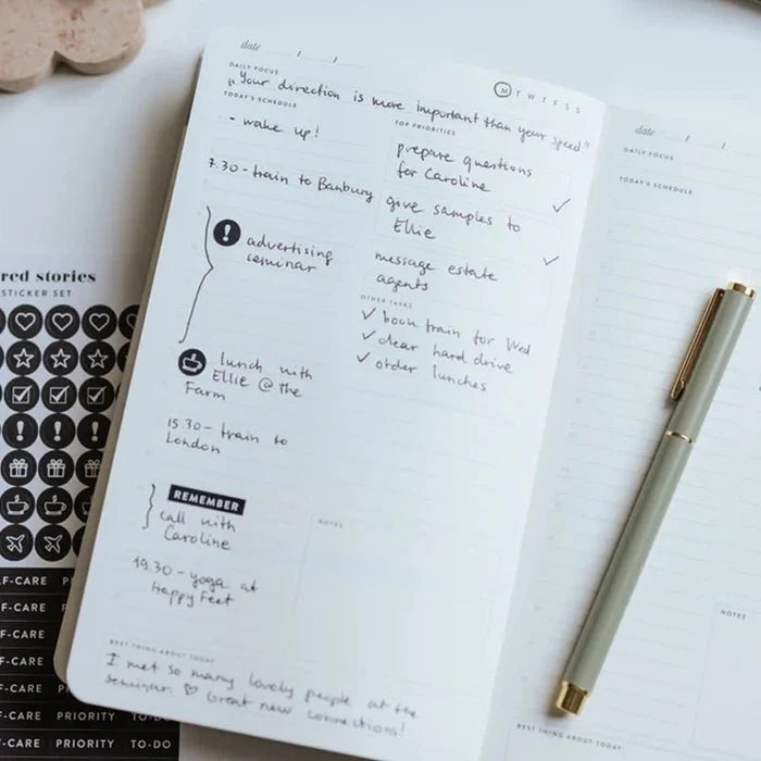 Undated Daily Planner with Faux Leather Hardcover