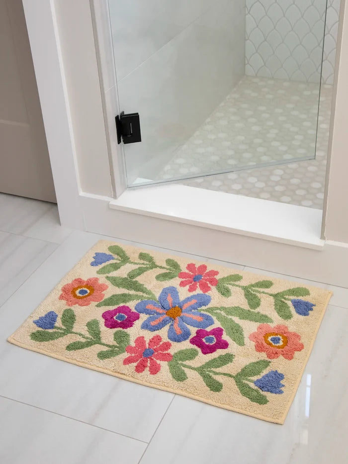 Tufted Cotton Bath Mat - Floral Vines-view 1