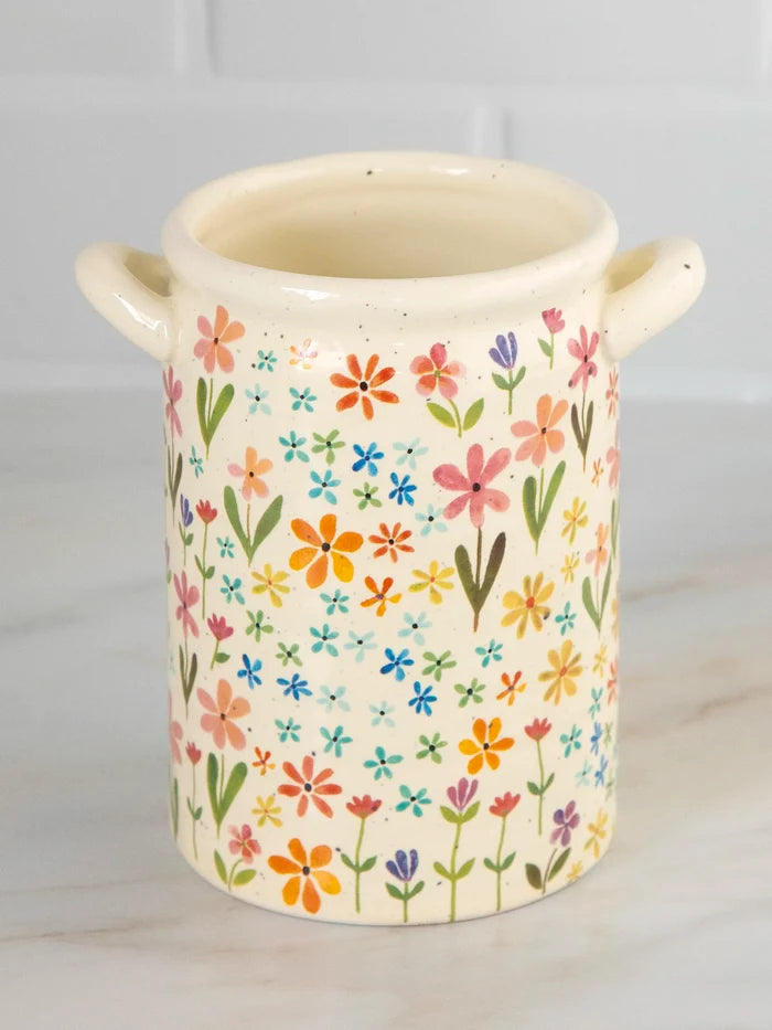 Utensil Crock - Ditsy Cream Rainbow Floral-view 1