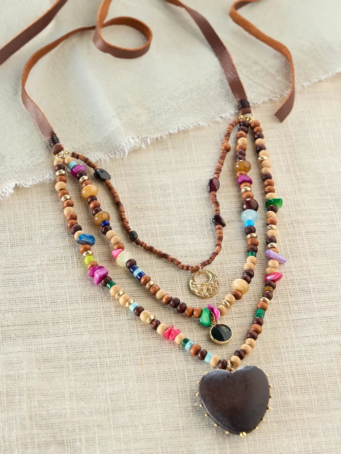 Vintage Wooden Heart Necklace-view 2